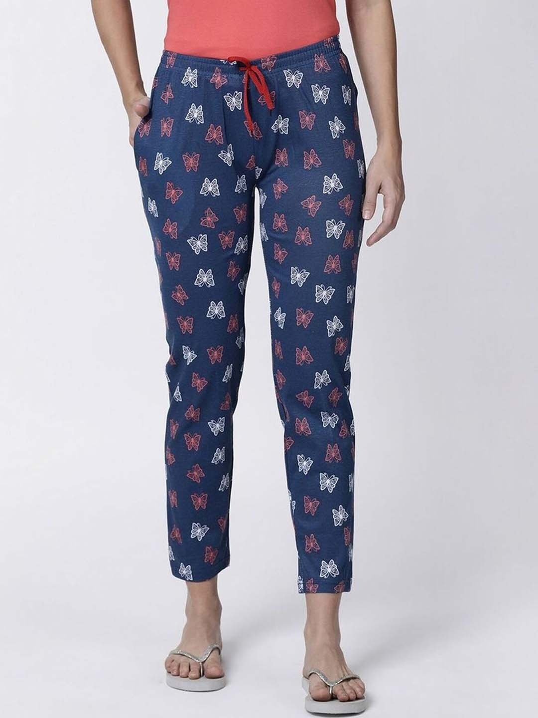 

Kryptic Women Printed Pure Cotton Lounge Pants, Navy blue