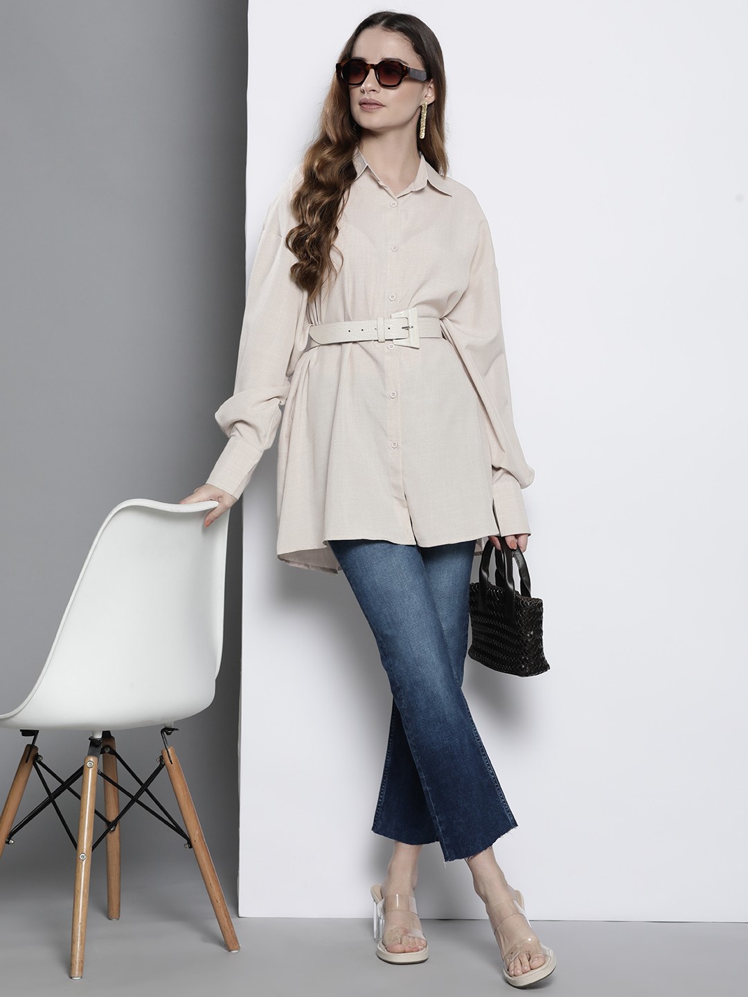 

Boohoo Solid Lightweight Oversize Shirt, Beige