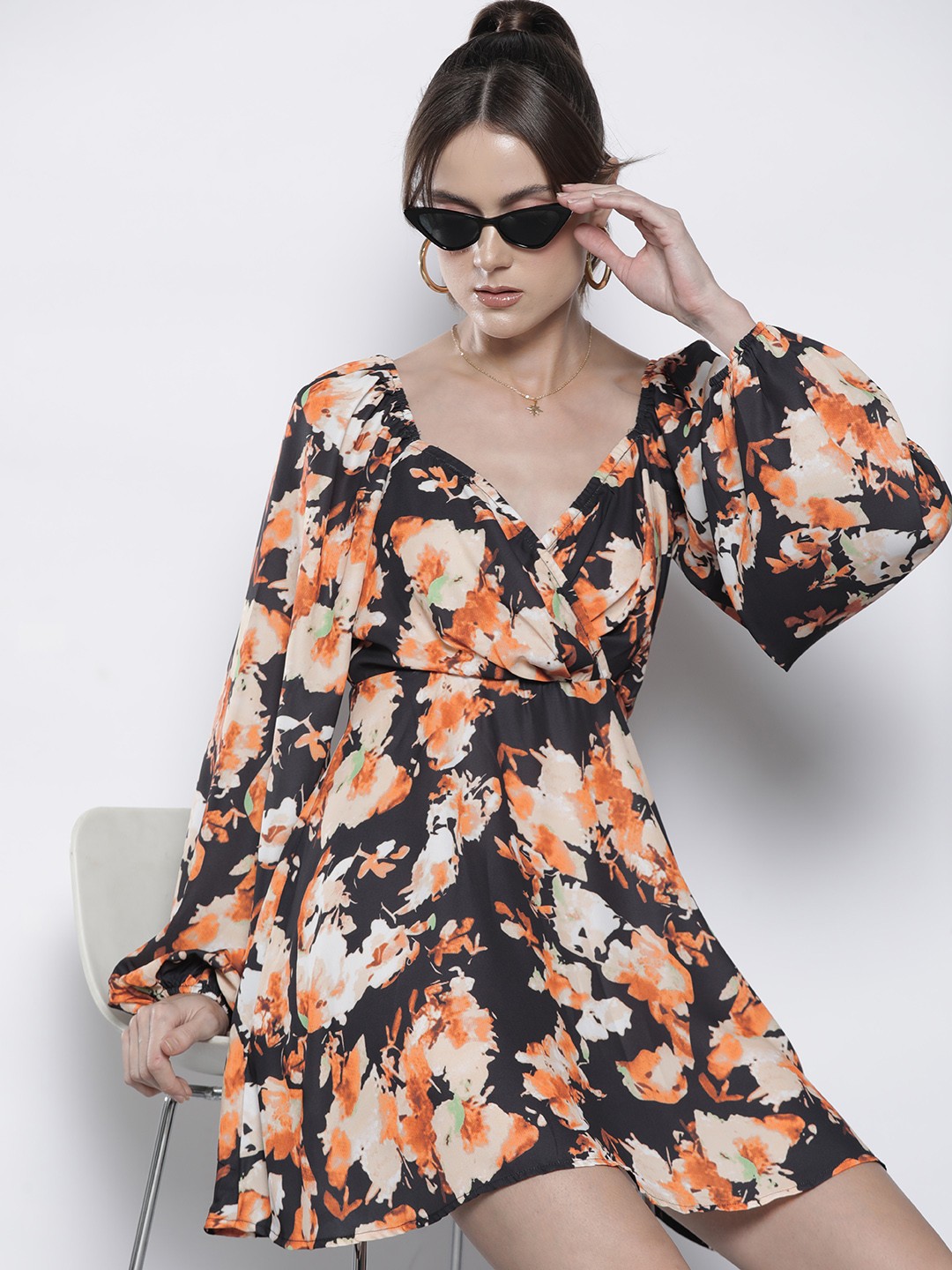 

Boohoo Floral Print A-Line Mini Dress, Black