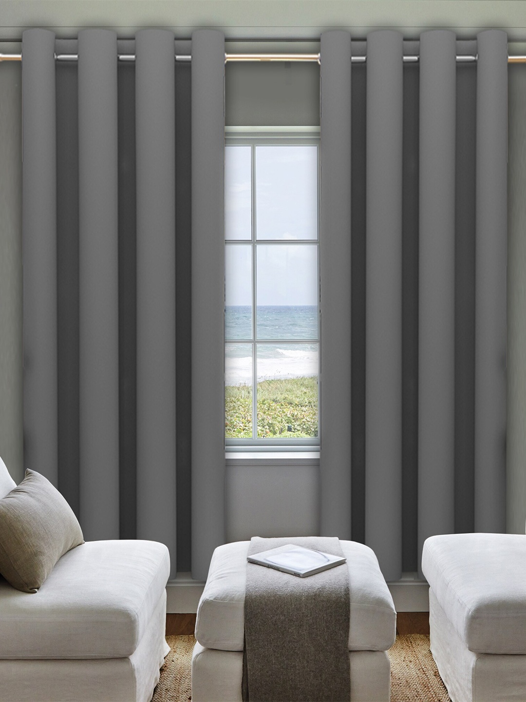 

DREAM CARE Grey 2 Pieces Black Out Long Door Curtains