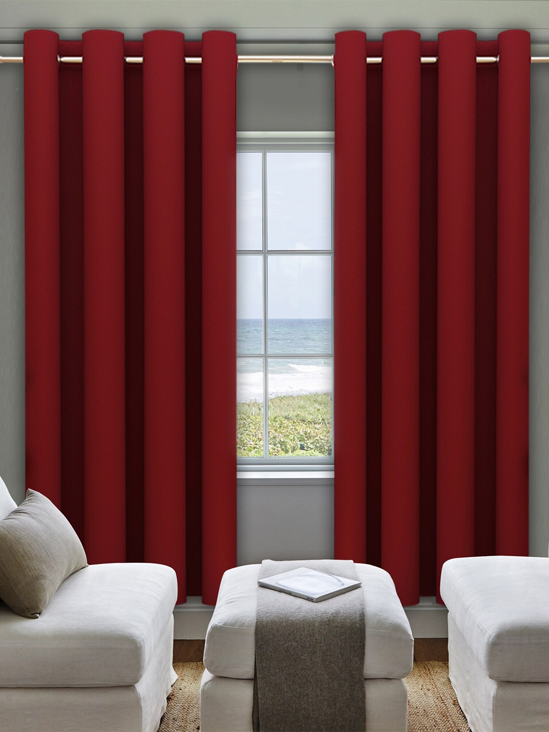 

DREAM CARE Maroon 2 Pieces Black Out Door Curtains