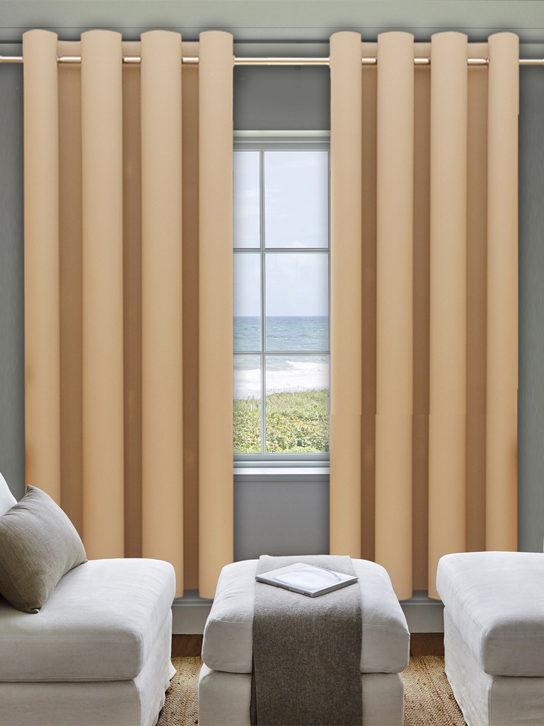 

DREAM CARE Beige 2 Pieces Black Out Window Curtains