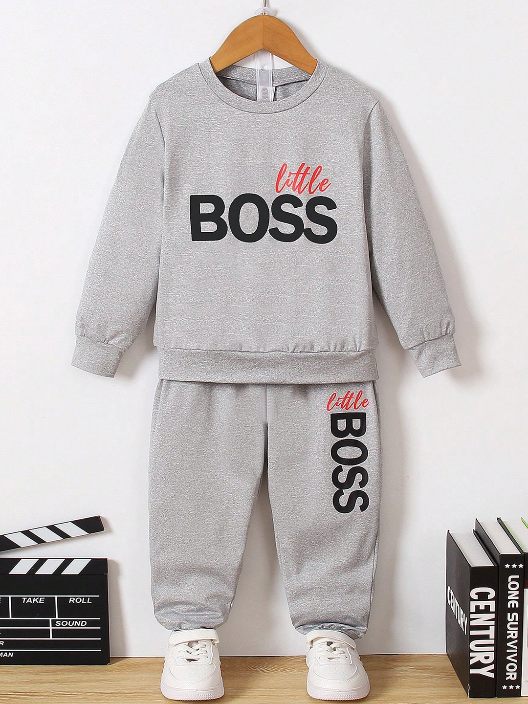 

BAESD Boys Printed Pure Cotton T-shirt with Trousers, Grey