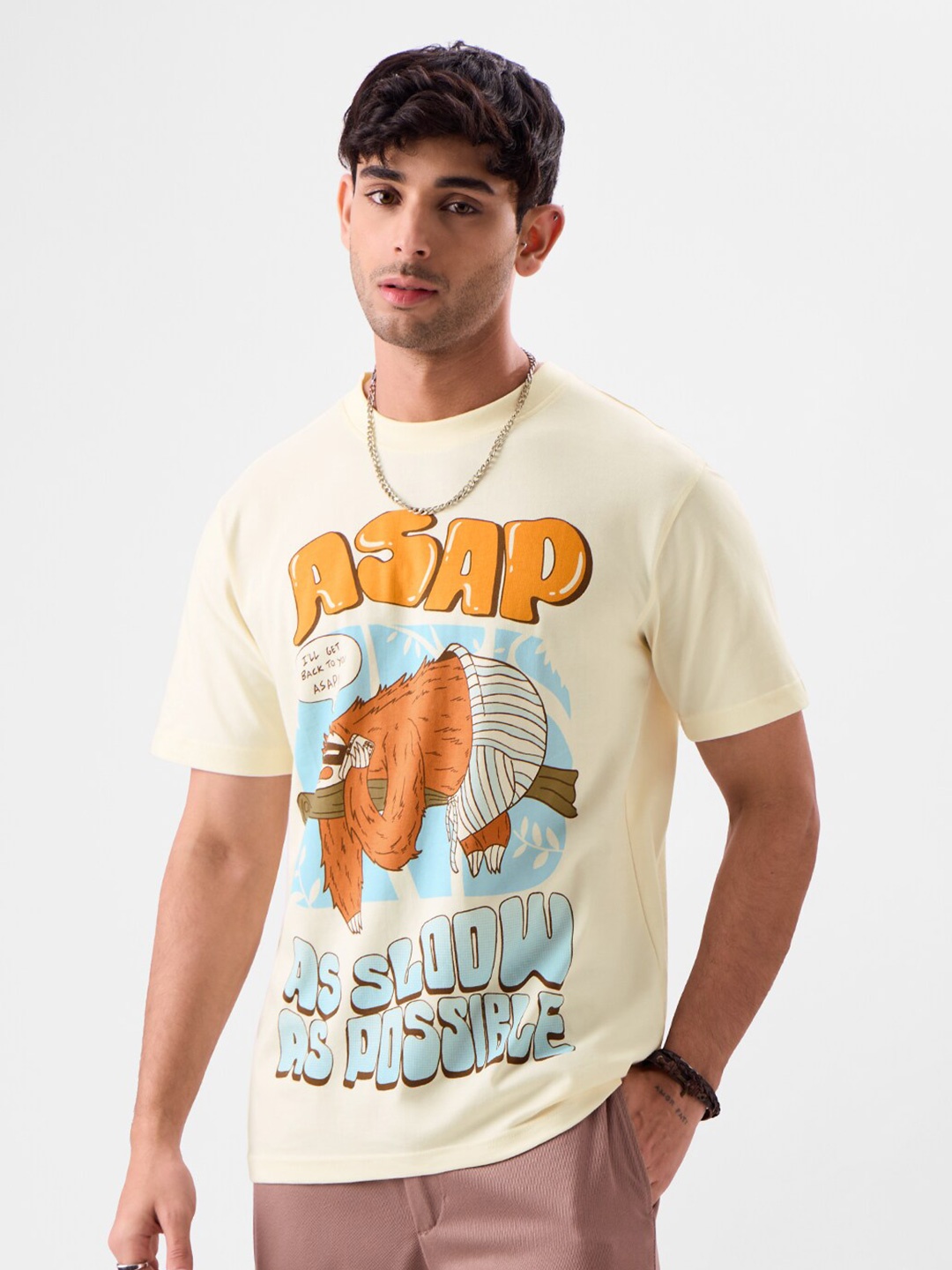 

The Souled Store Off White Typography Printed Pure Cotton Casual T-shirt