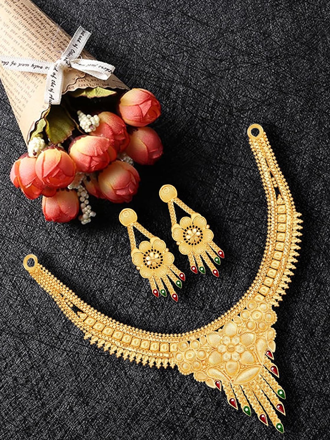 

MANSIYAORANGE Gold-Plated Stones Studded Jewellery Set