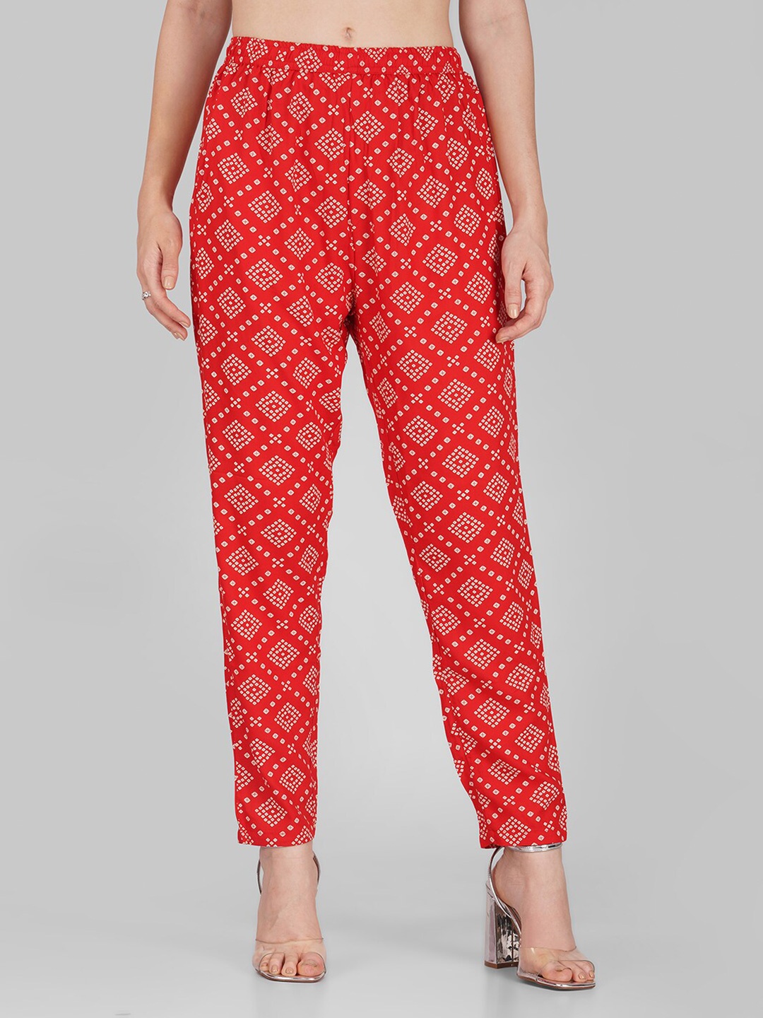 

Vastraa Fusion Women Bandhani Printed Straight Fit Trousers, Red