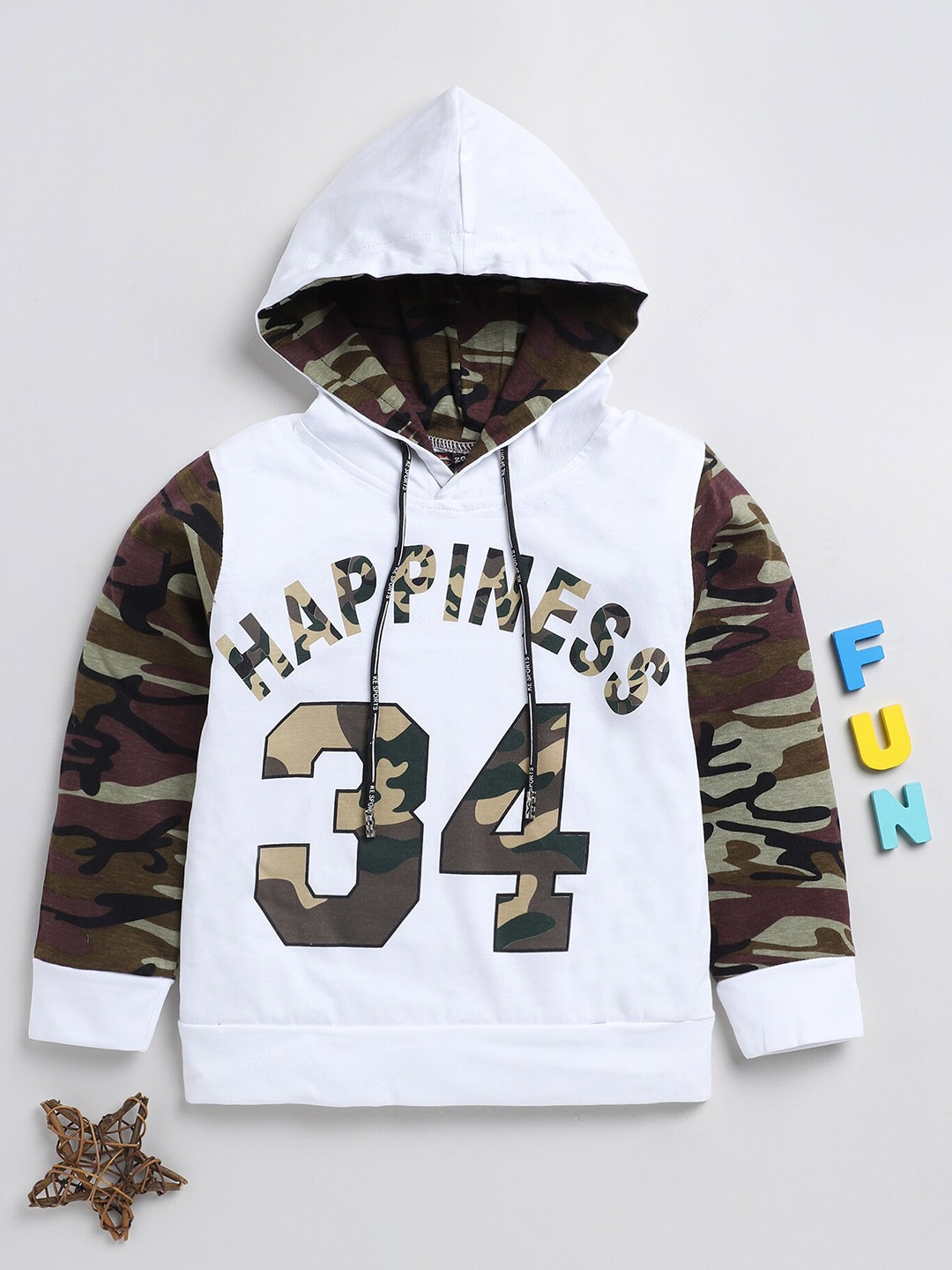 

BAESD Boys Typography Printed Cotton Hooded T-shirt, White