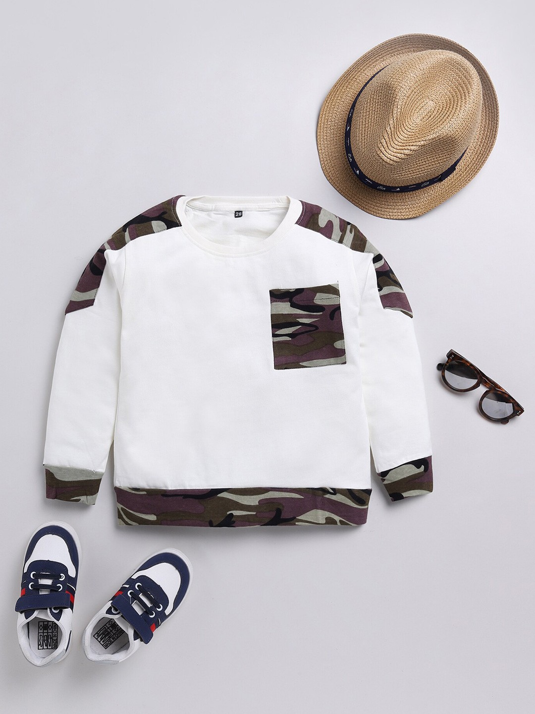 

BAESD Boys Camouflage Printed Cotton T-shirt, White