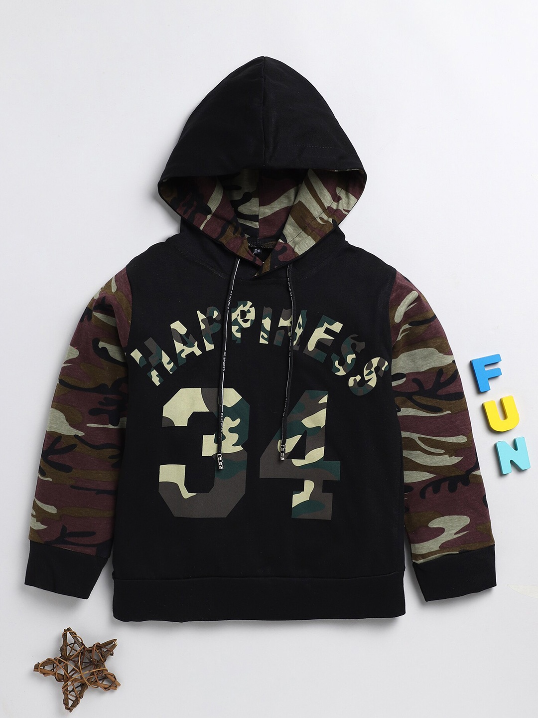 

BAESD Boys Camouflage Printed Cotton Hooded T-shirt, Black