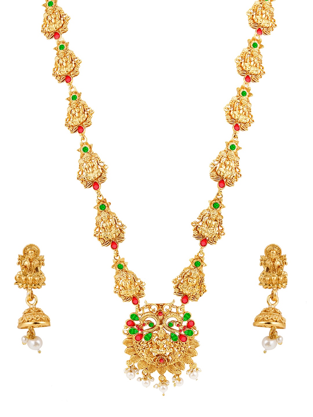 

Silver Shine Gold-Plated Stone-Studded Necklace And Earrings