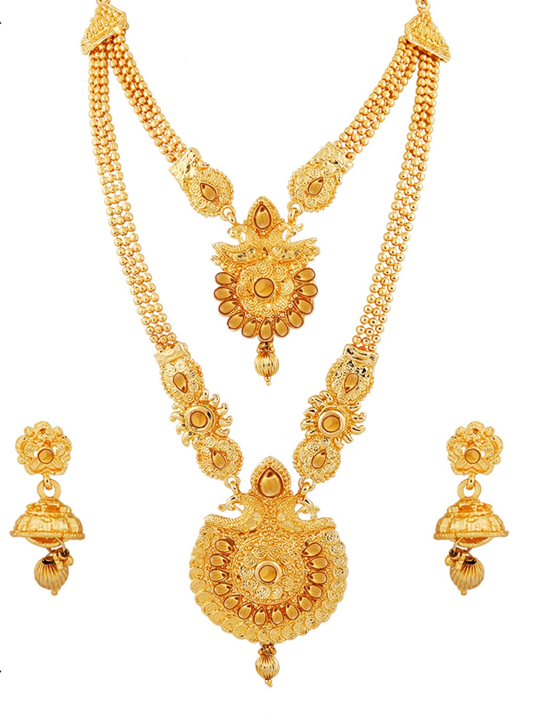 

Silver Shine Layered Stone-Studded Jewellery Set, Gold