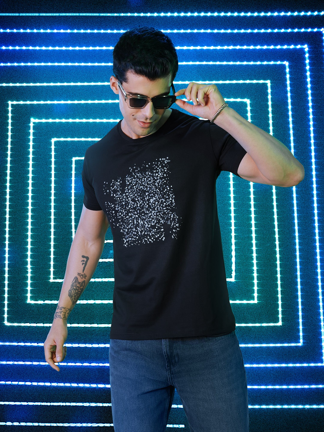 

Mast & Harbour Printed Pure Cotton T-shirt, Black