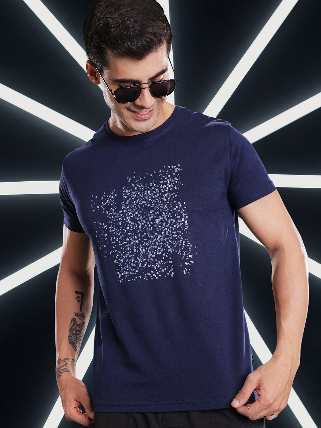 

Mast & Harbour Printed Pure Cotton T-shirt, Navy blue