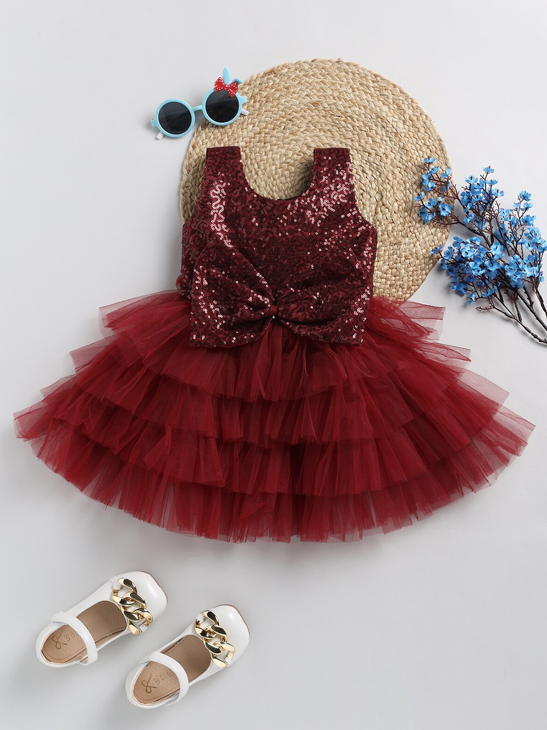 

BAESD Girls Tiered Embellished Fit & Flare Dress, Maroon