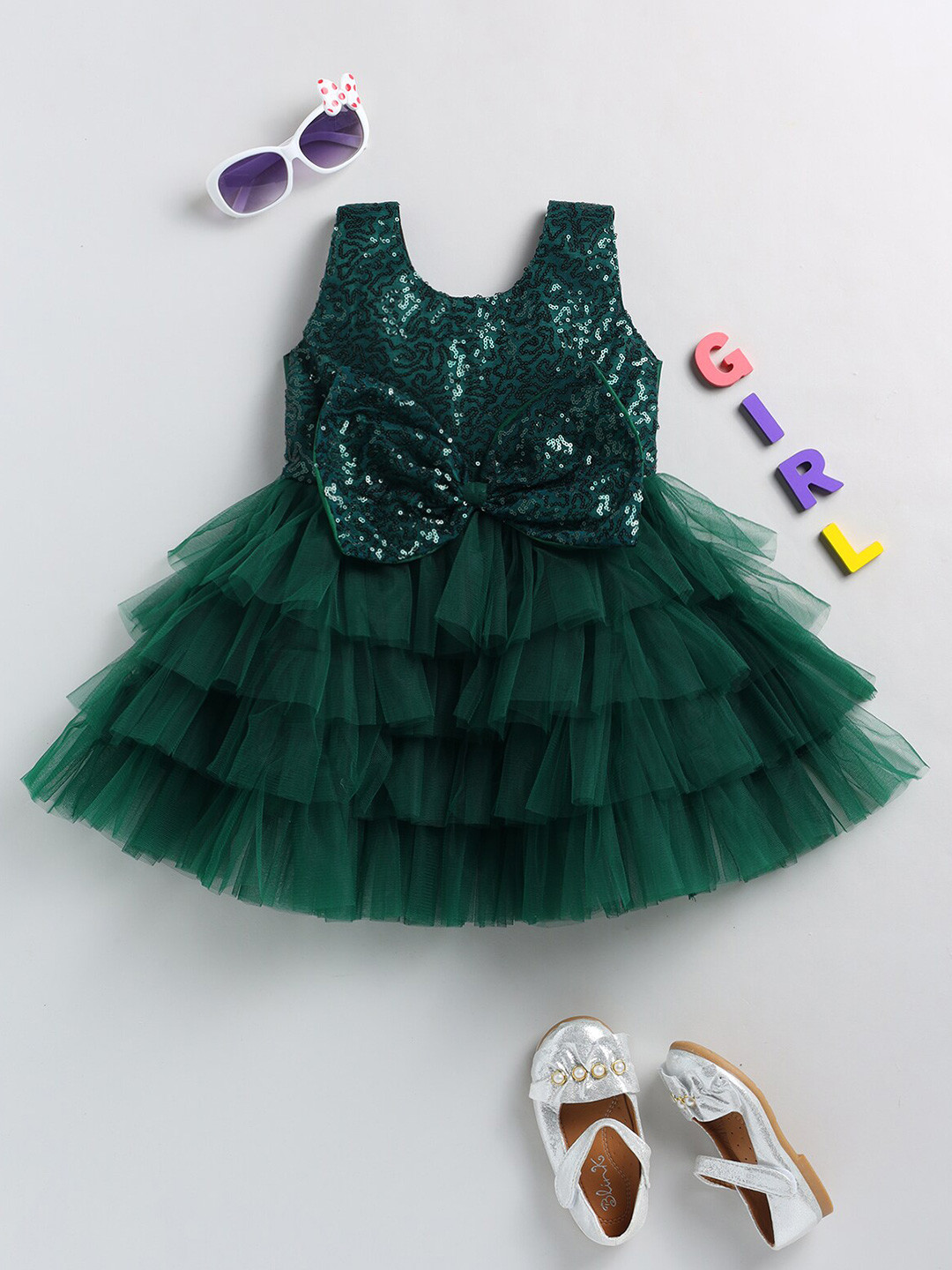 

BAESD Girls Tiered Embellished Fit & Flare Dress, Green