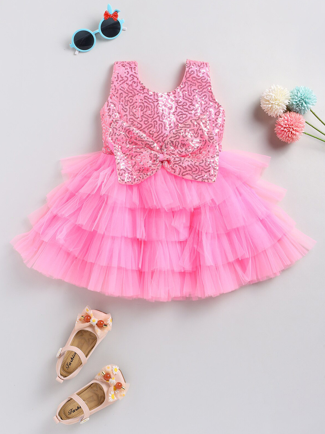 

BAESD Girls Tiered Embellished Fit & Flare Dress, Pink