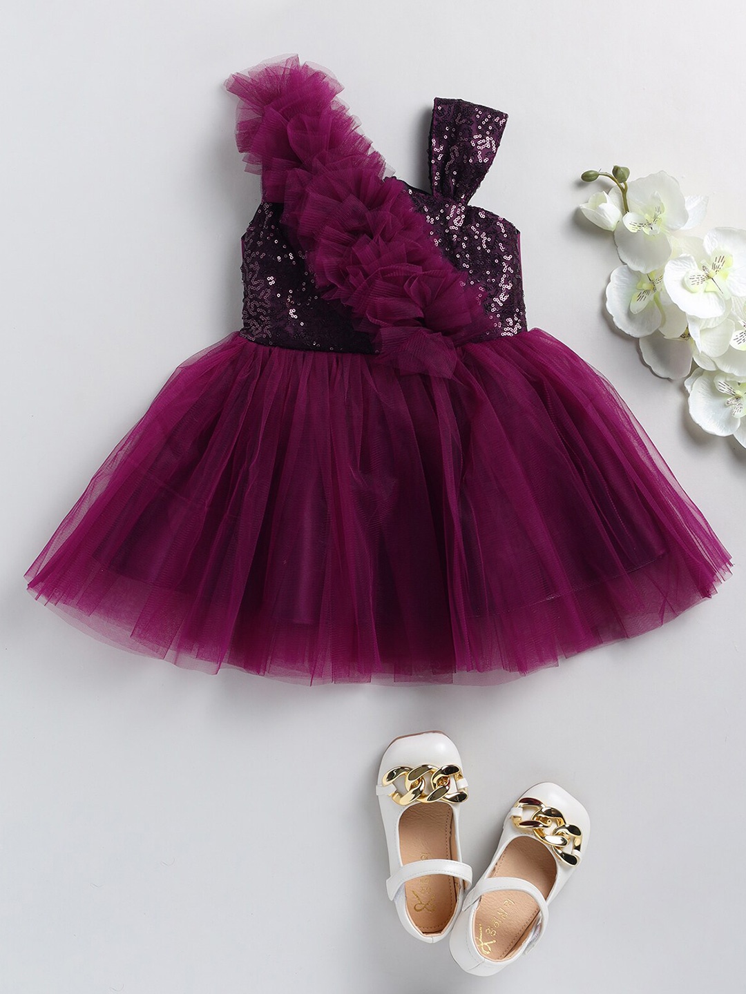 

BAESD Girls Embellished Ruffled Net Fit & Flare Dress, Purple