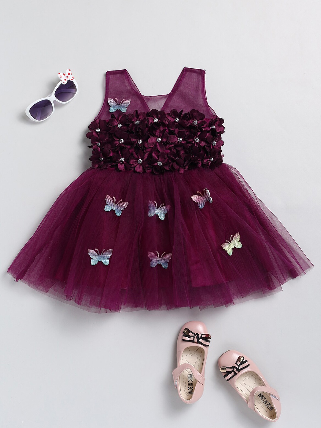 

BAESD Girls Self Design V-Neck Sleeveless Fit & Flare Dress, Purple