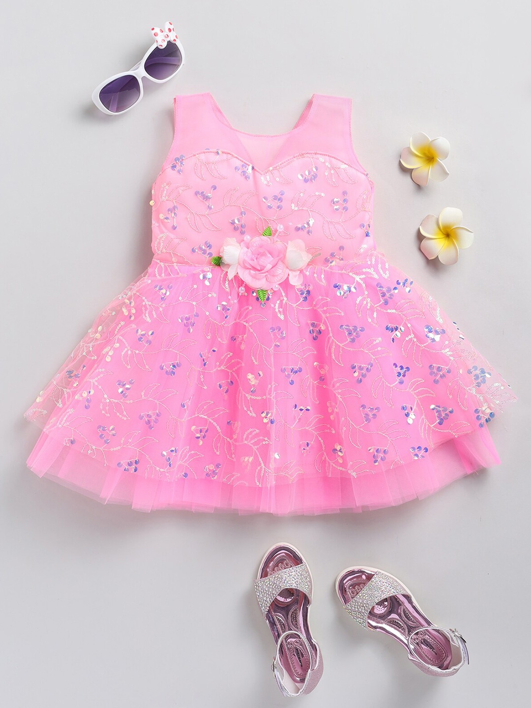 

BAESD Girls Embellished Net Fit & Flare Dress, Pink