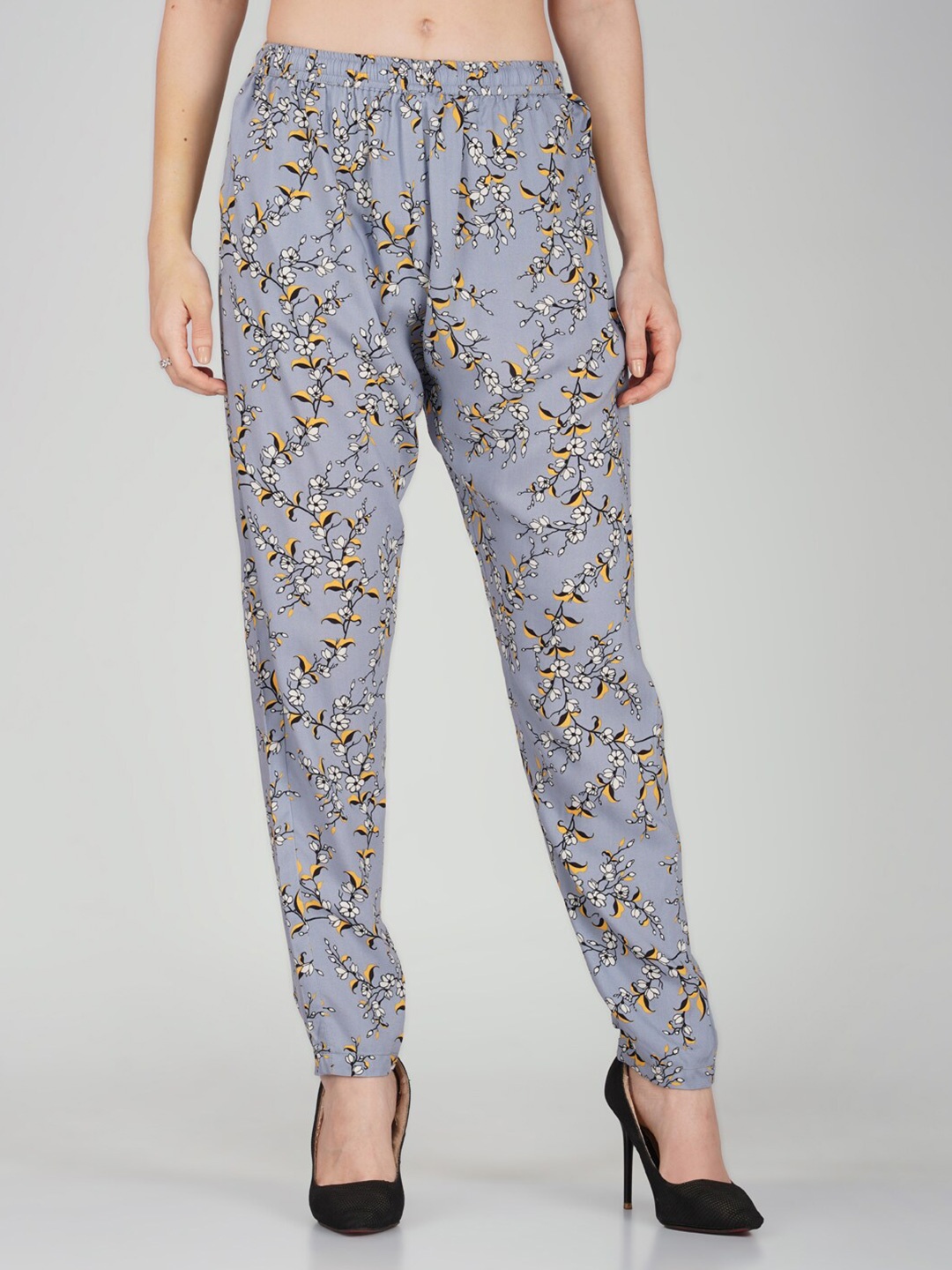 

Vastraa Fusion Women Floral Printed Straight Fit Cotton Trousers, Grey