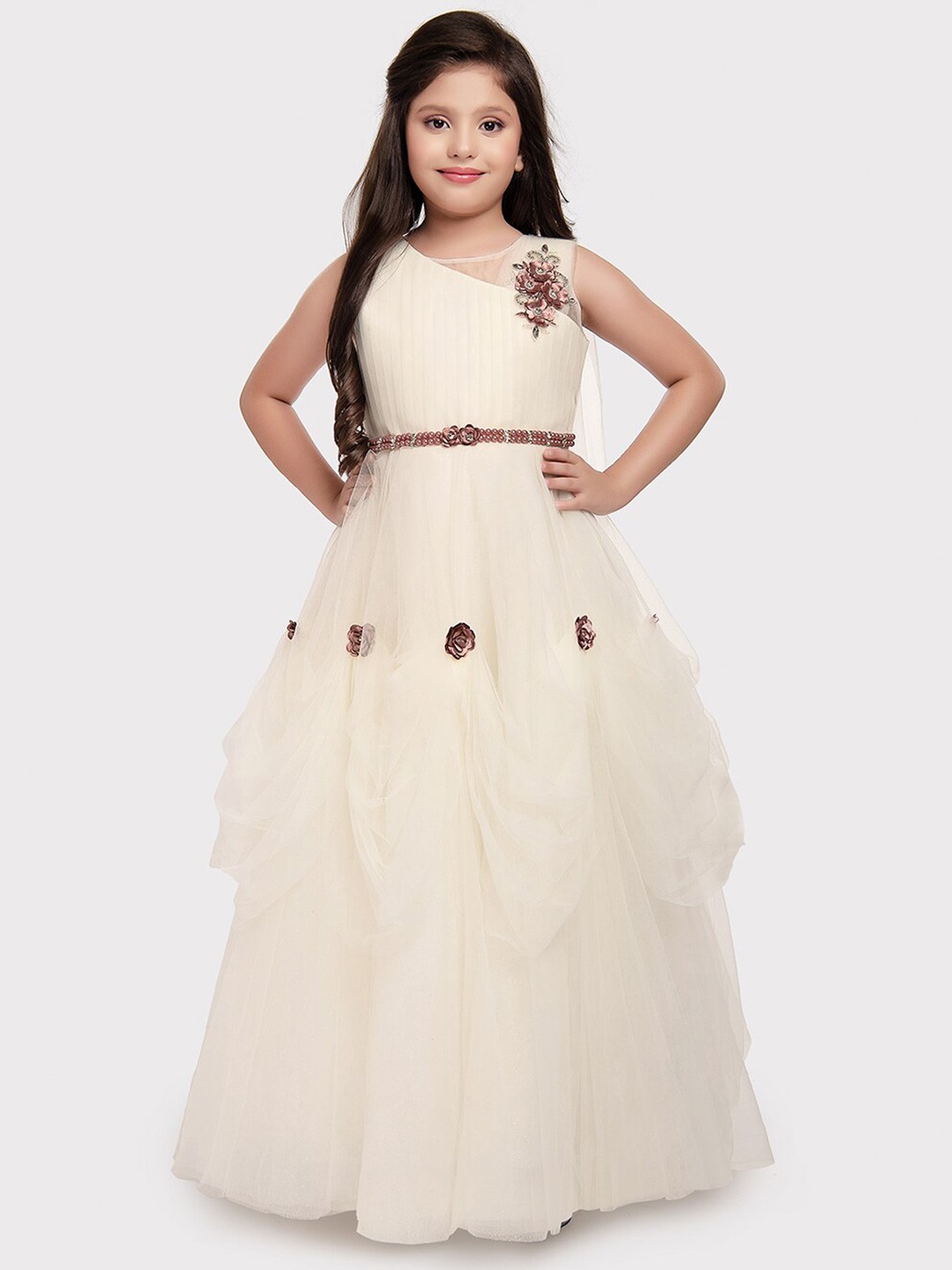 

BETTY Girls Embellished Net Maxi Dress, Off white