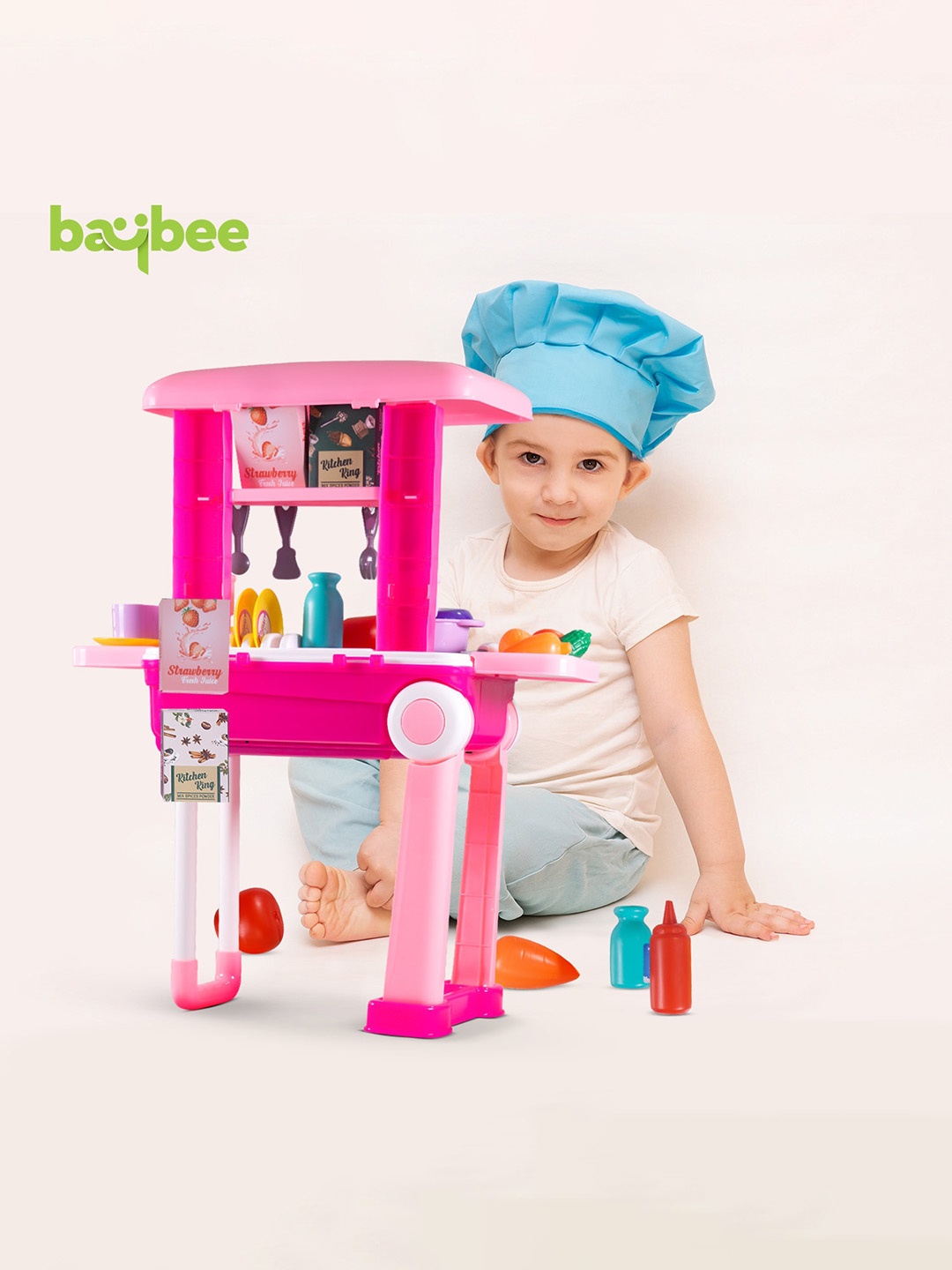 

BAYBEE Kids Big Cooking Play Kitchen Set, Pink
