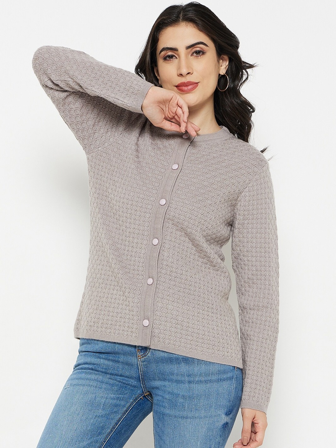 

Madame Self Designed Round Neck Cardigan, Grey