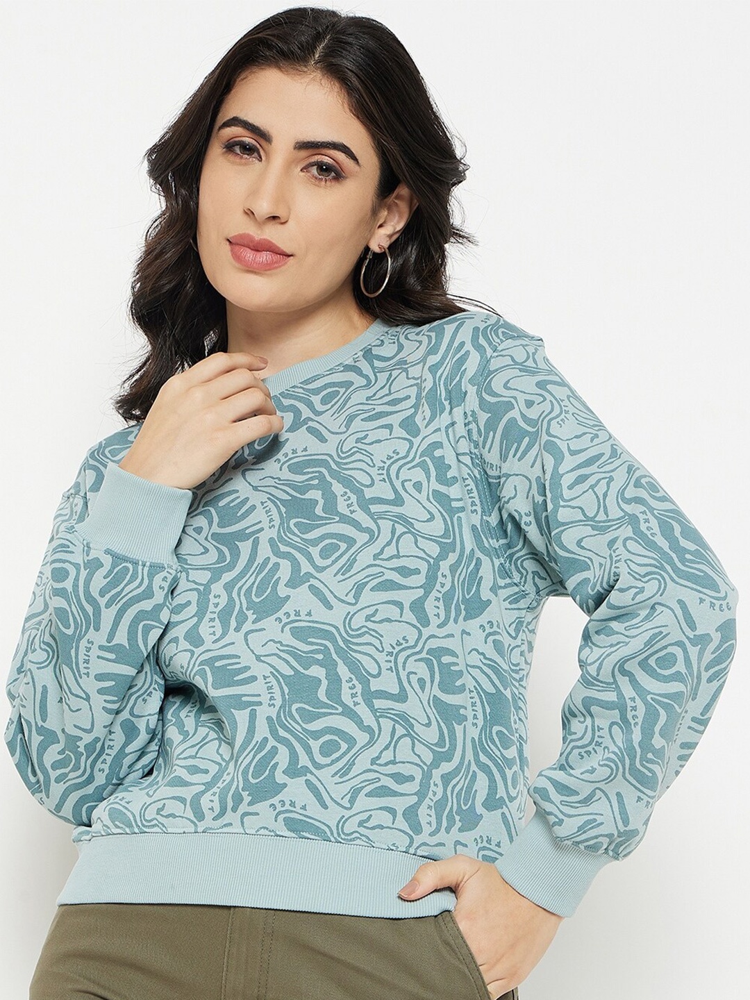 

Madame Abstract Printed Cotton Pullover Sweatshirt, Turquoise blue