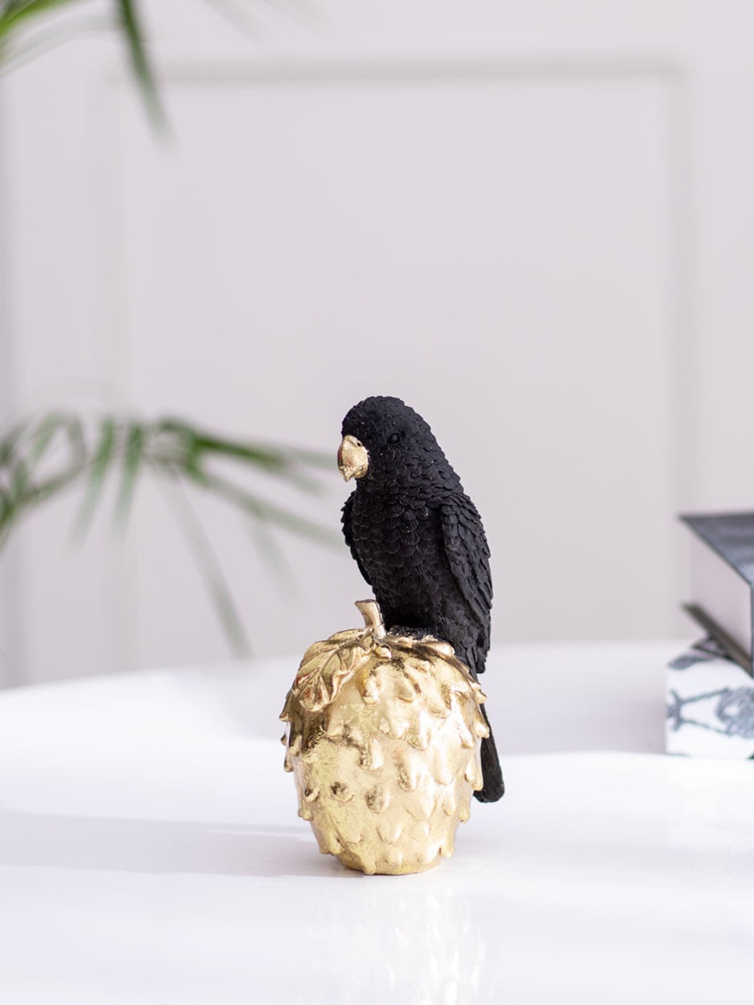 

THEDECORKART Gold Toned & Black Bird Ceramic Figurine Showpiece