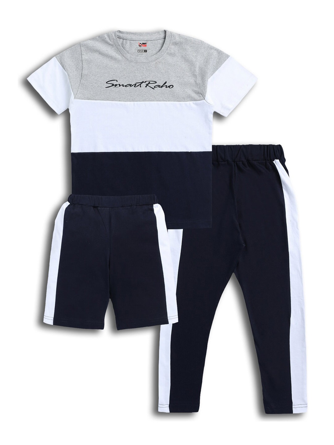 

BAESD Boys Typography Printed Pure Cotton T-shirt with Trousers & Shorts, Navy blue