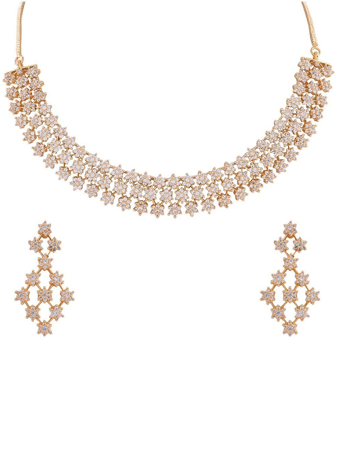 

RATNAVALI JEWELS Gold-Plated White American Diamond-Studded Jewellery Set