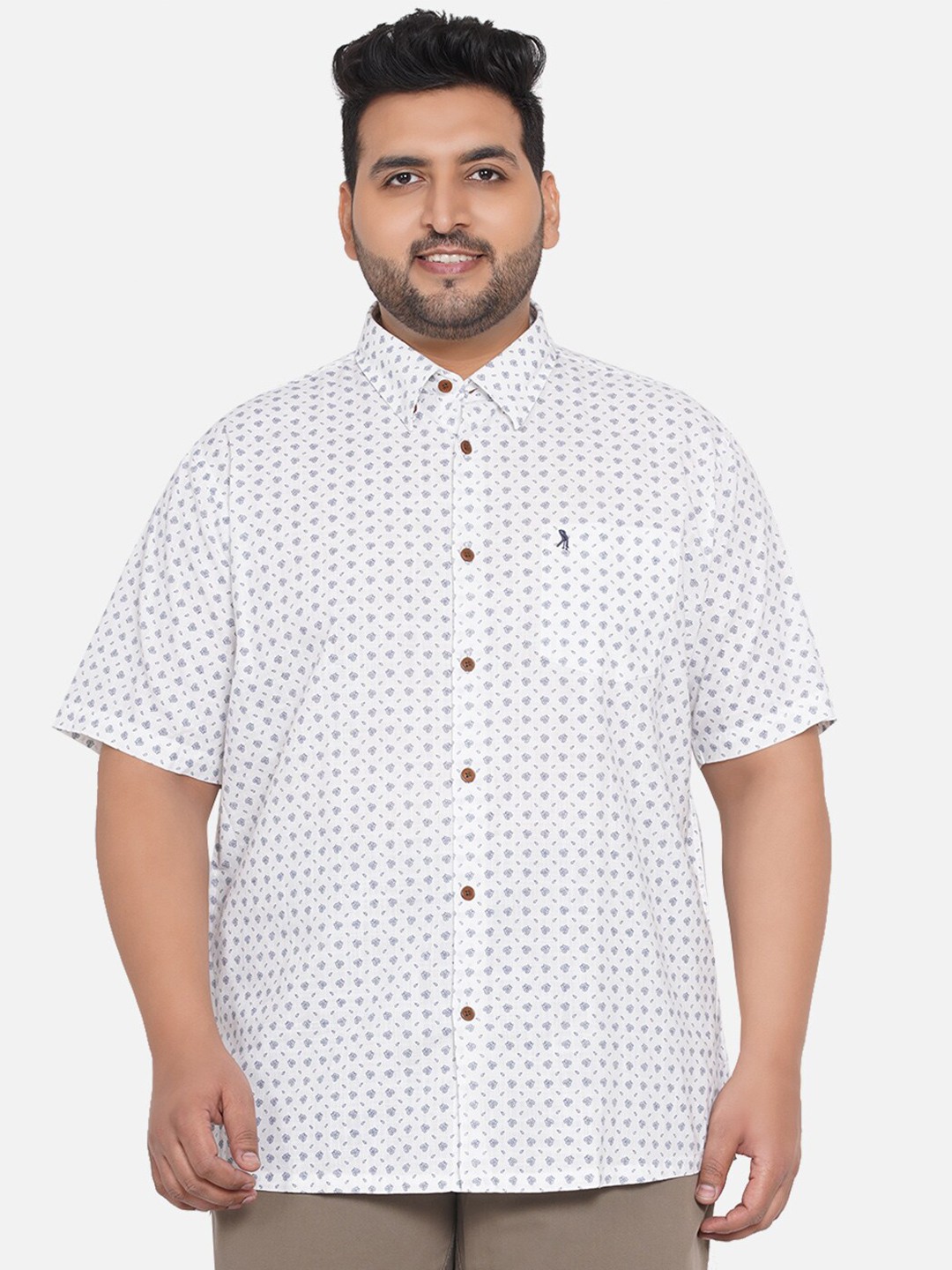 

Santonio Plus Size Classic Micro Ditsy Printed Spread Collar Cotton Casual Shirt, White