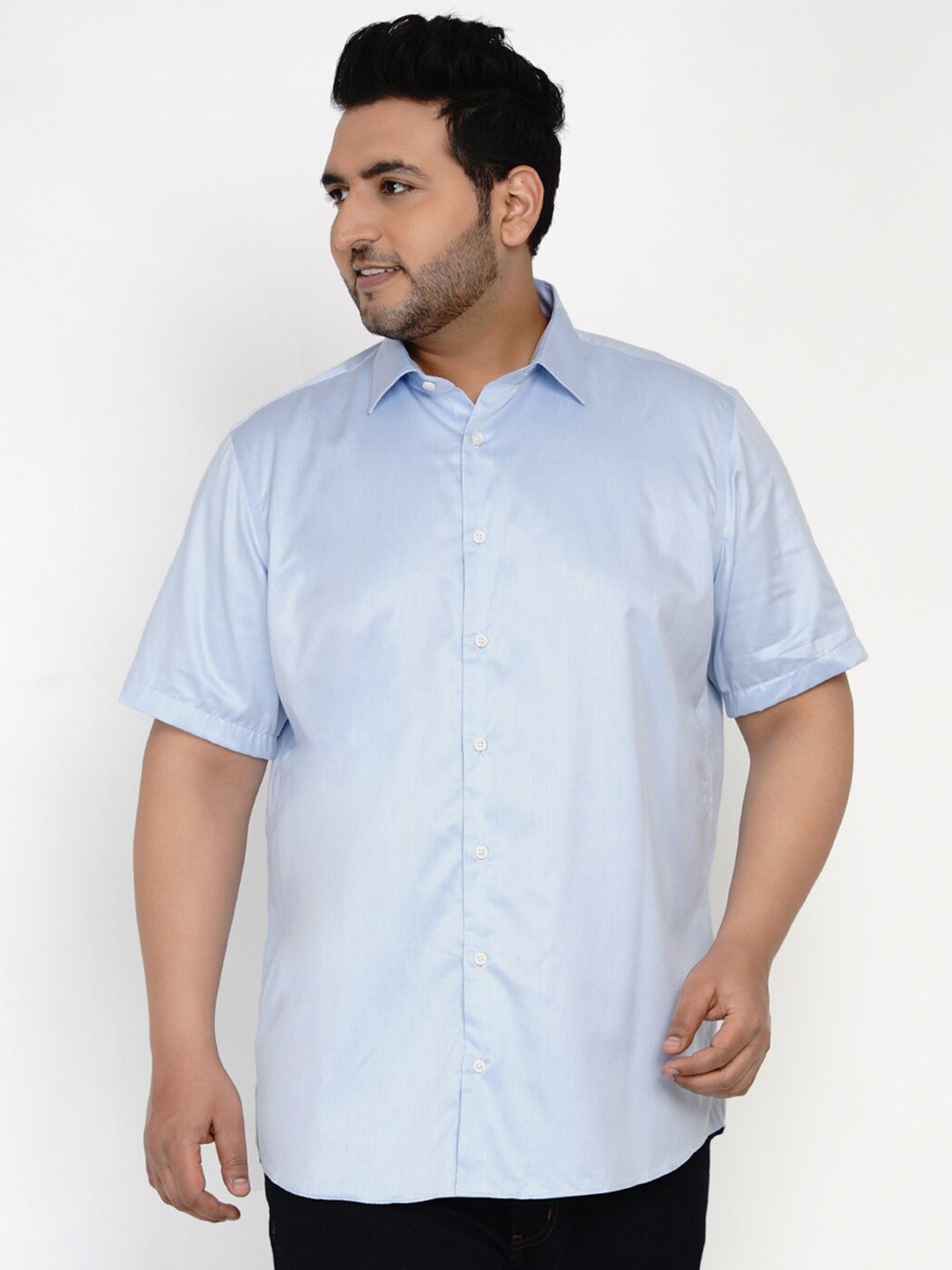 

Santonio Plus Size Classic Spread Collar Short Sleeves Cotton Casual Shirt, Blue
