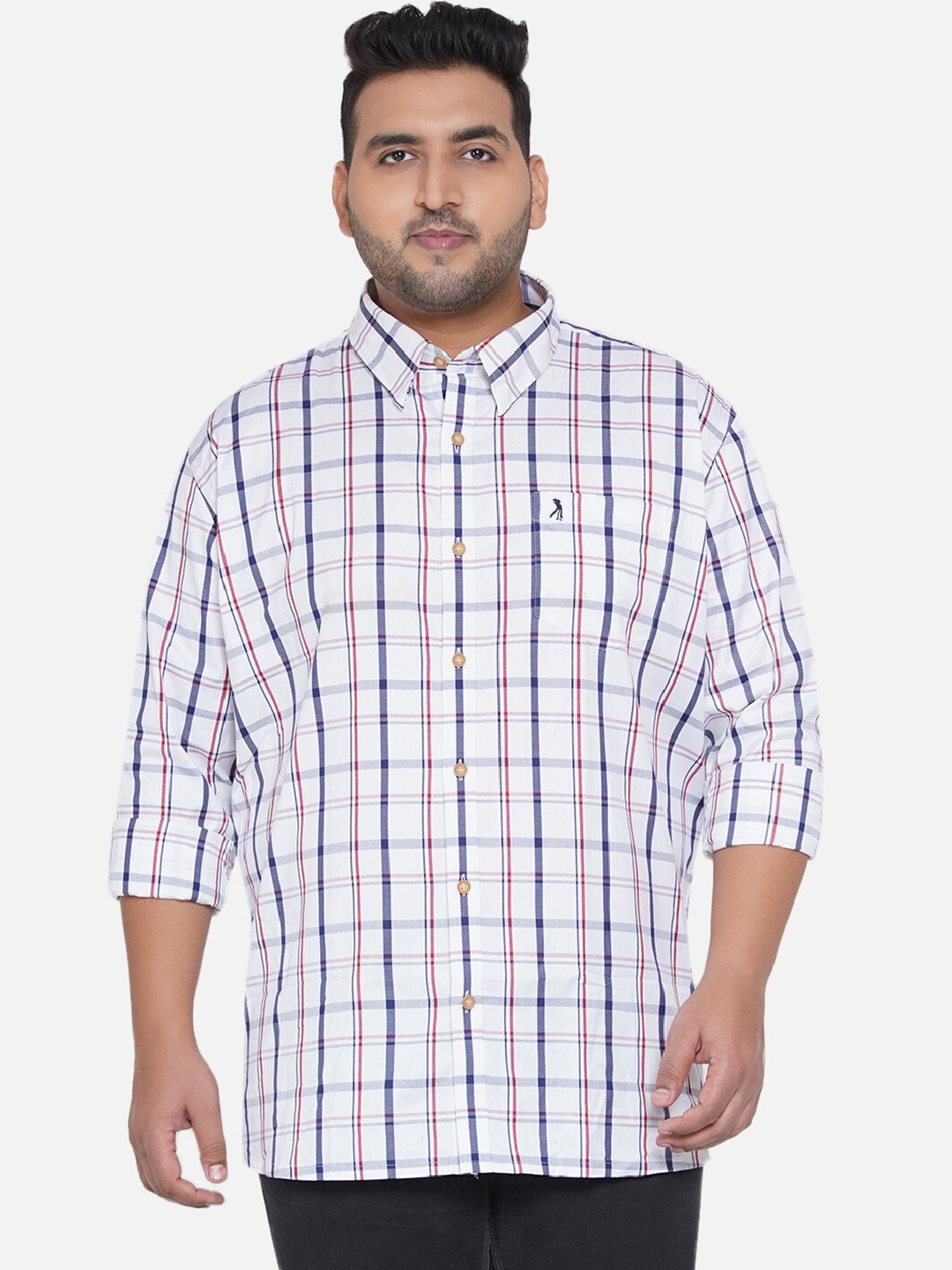 

Santonio Plus Size Checked Classic Cotton Casual Shirt, White