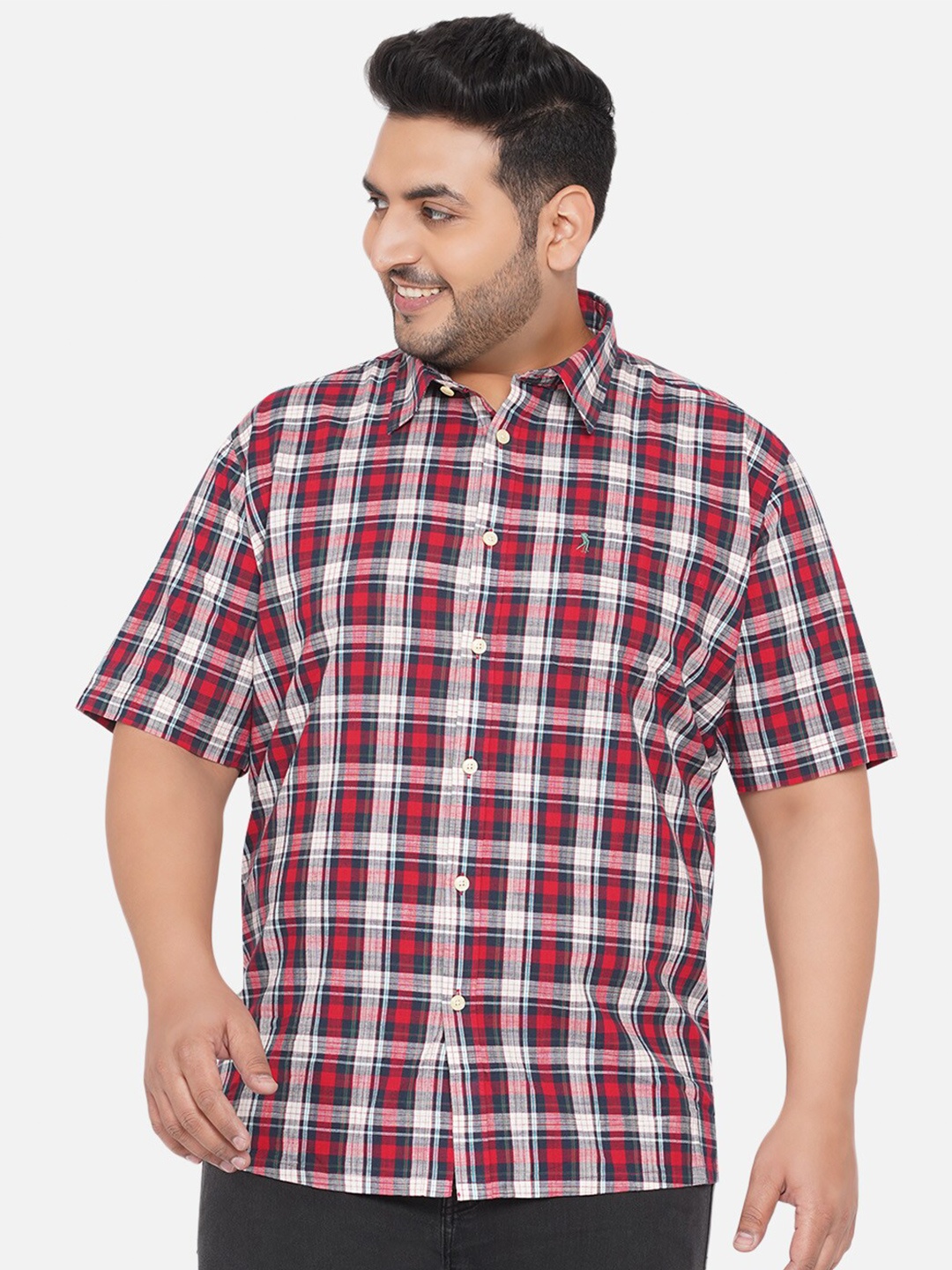 

Santonio Plus Size Tartan Checks Classic Cotton Casual Shirt, Red