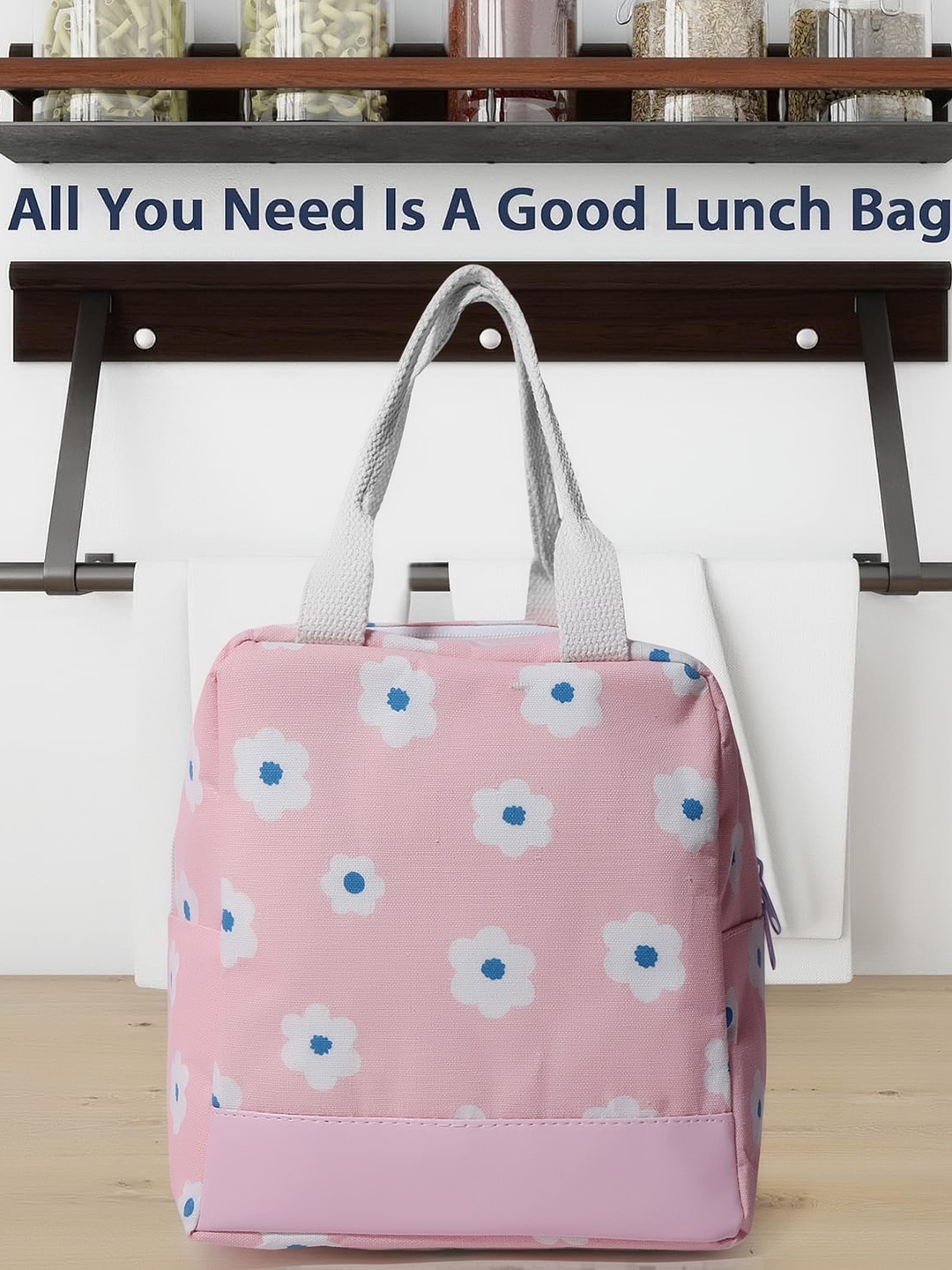 

HOUSE OF QUIRK Insulated Reusable Three-Layer Tote Lunch Bag, Pink