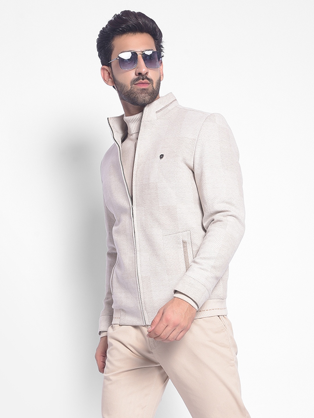 

Crimsoune Club Mock Collar Bomber Jacket, Beige