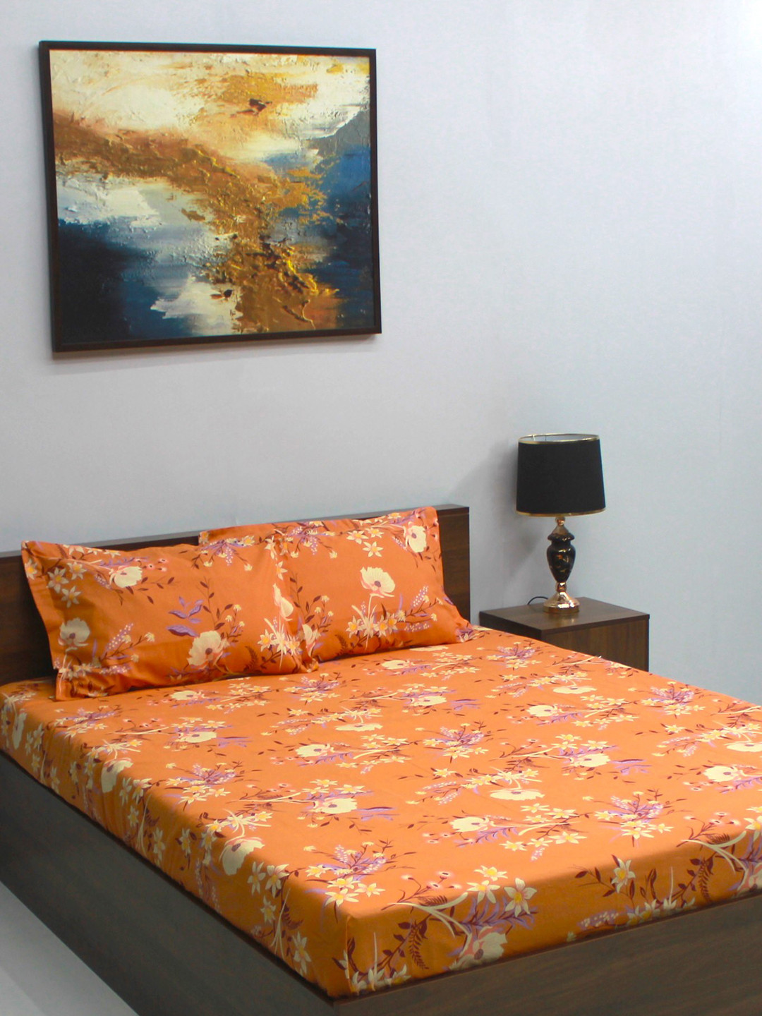 

BOMBAY DYEING Glory Brown & Purple Floral Cotton 104 TC Queen Bedsheet & 2 Pillow Covers