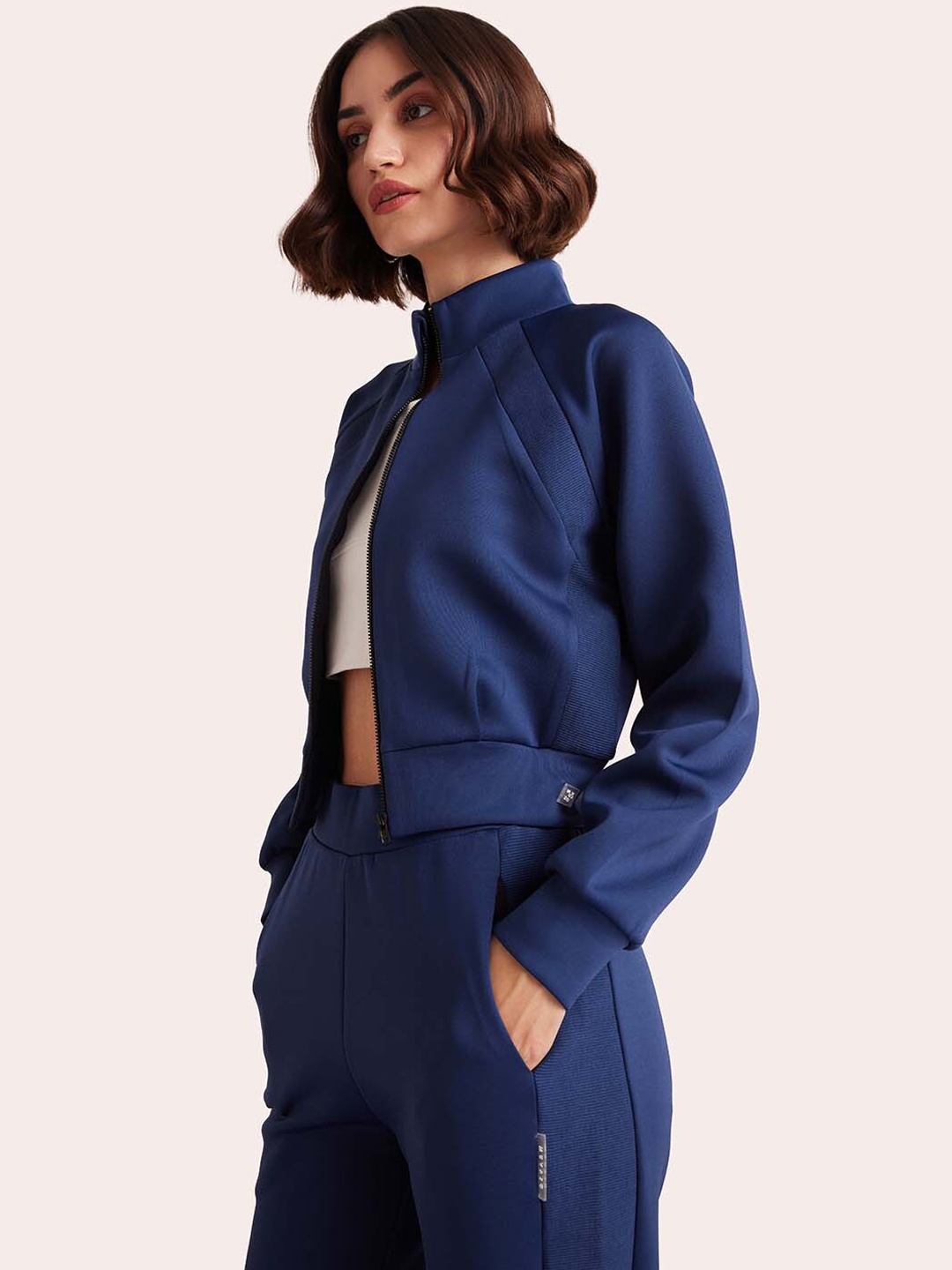 

Muvazo Mandarin Collar Longline Outdoor Tailored Jacket, Blue