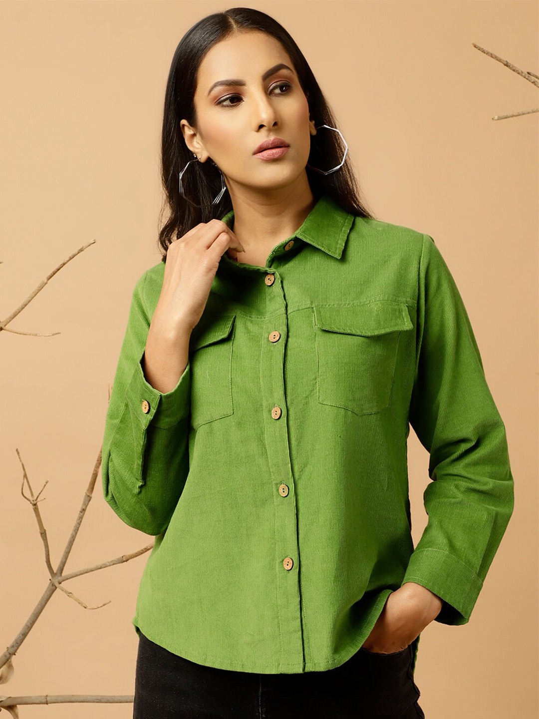 

Jaipur Kurti Comfort Spread Collar Cotton Shirt, Green
