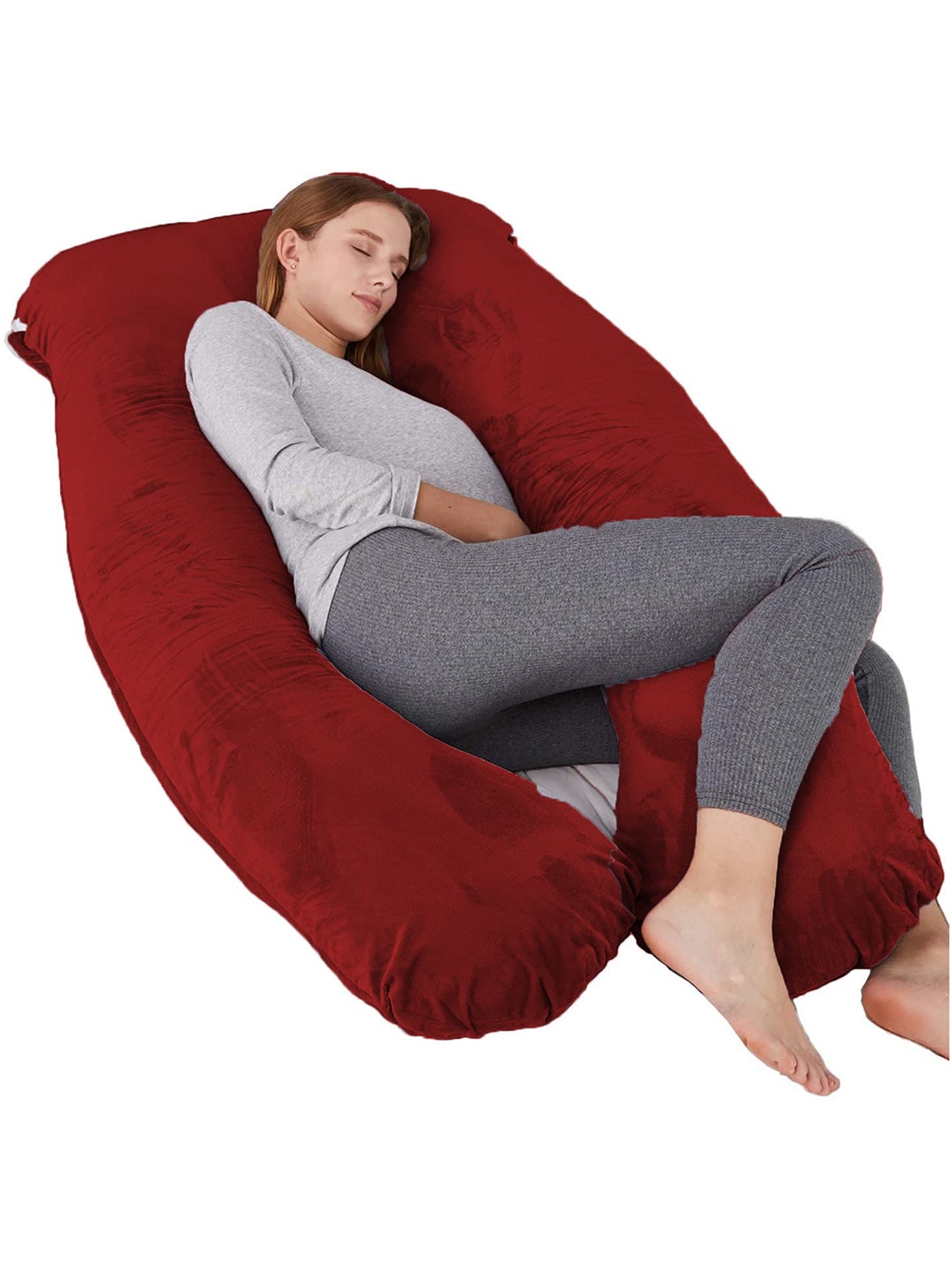

Mom's Moon Maroon Faux Velvet C-Shaped Maternity Pillow