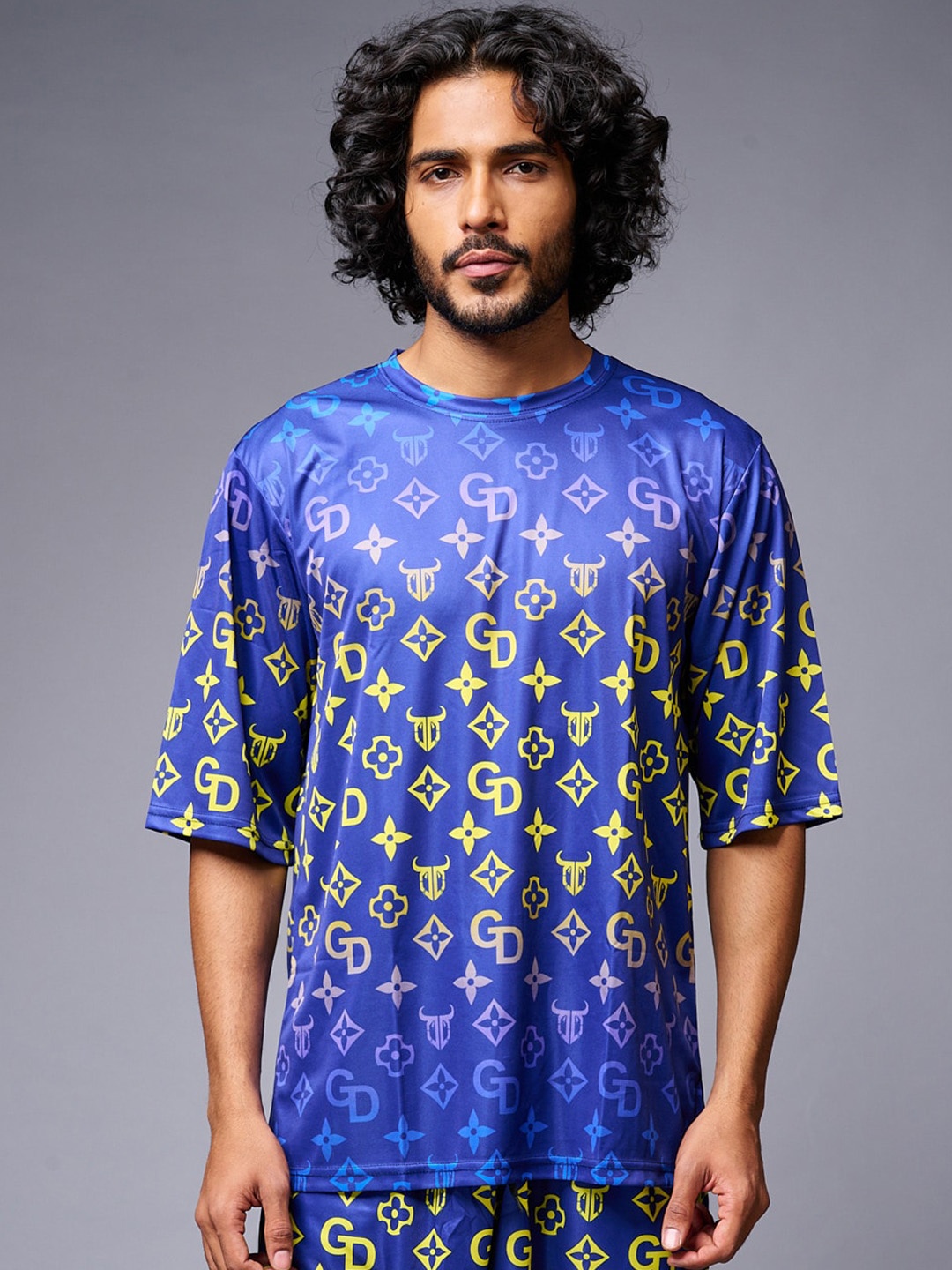

GO DEVIL Brand Logo Printed Round Neck T-Shirt With Shorts, Blue