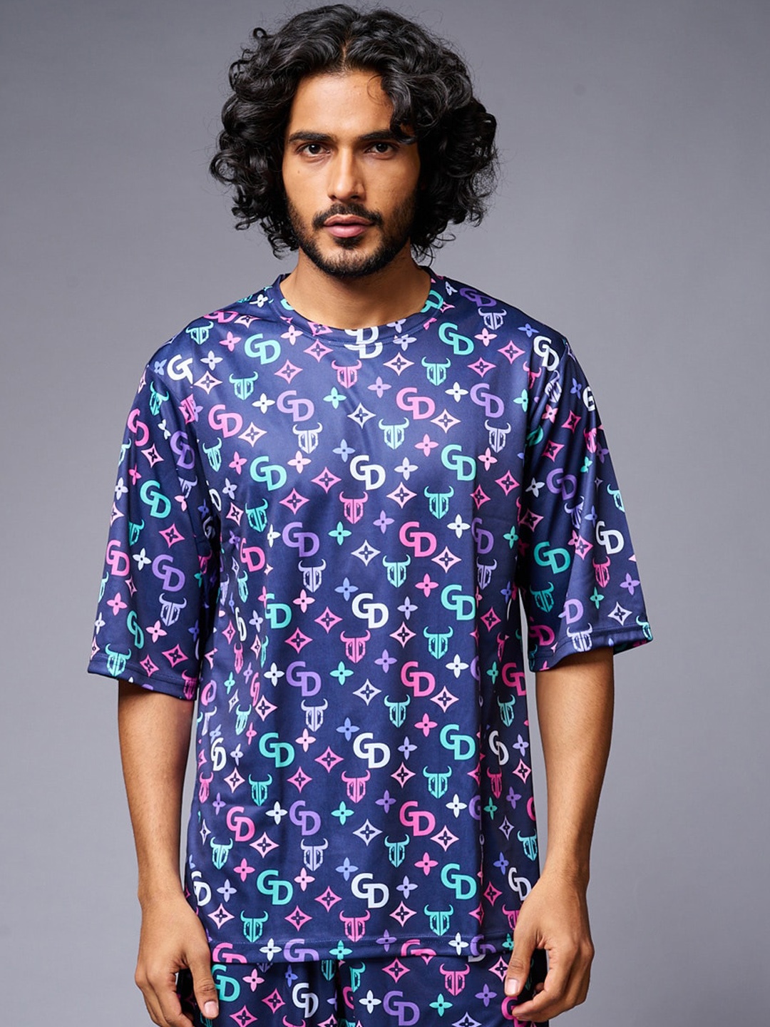 

GO DEVIL Printed Round Neck T-Shirt With Shorts, Blue