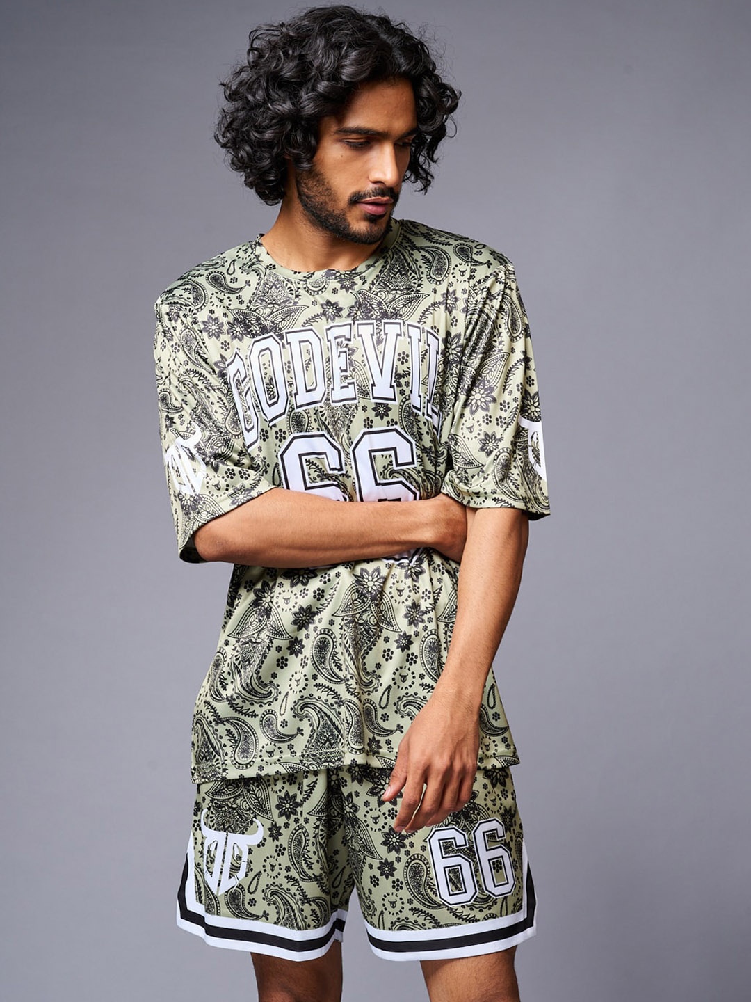 

GO DEVIL Paisley Printed T-Shirt With Shorts, Green