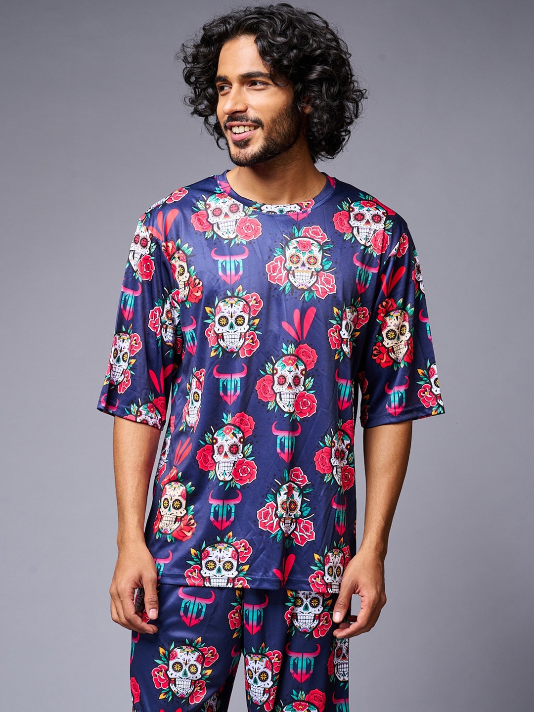 

GO DEVIL Floral Printed T-Shirt With Shorts, Blue