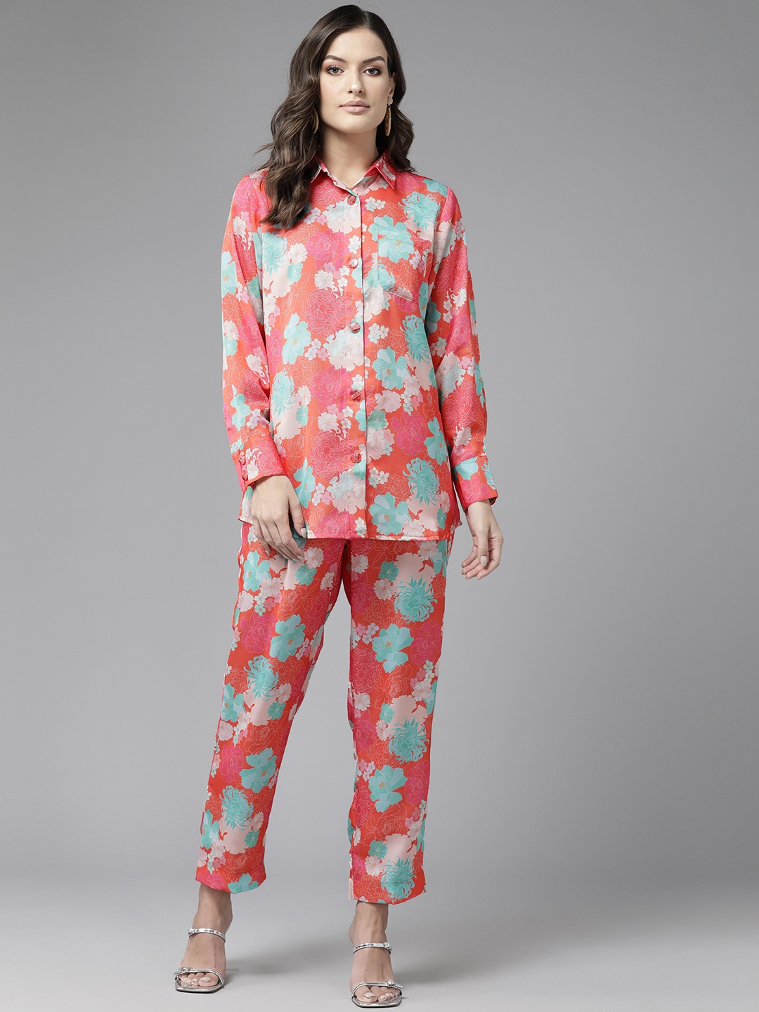 

Aarika Women Printed Pure Cotton Ethnic Shirt with Trousers, Peach
