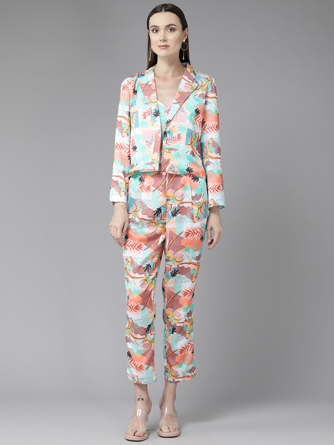 

Aarika Women Printed Pure Cotton Top with Trousers & With Jacket, Sea green