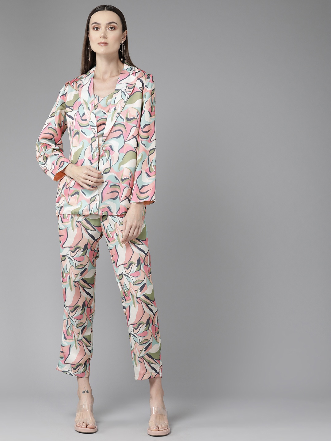 

Aarika Women Printed Pure Cotton Top with Trousers & With Jacket, Green