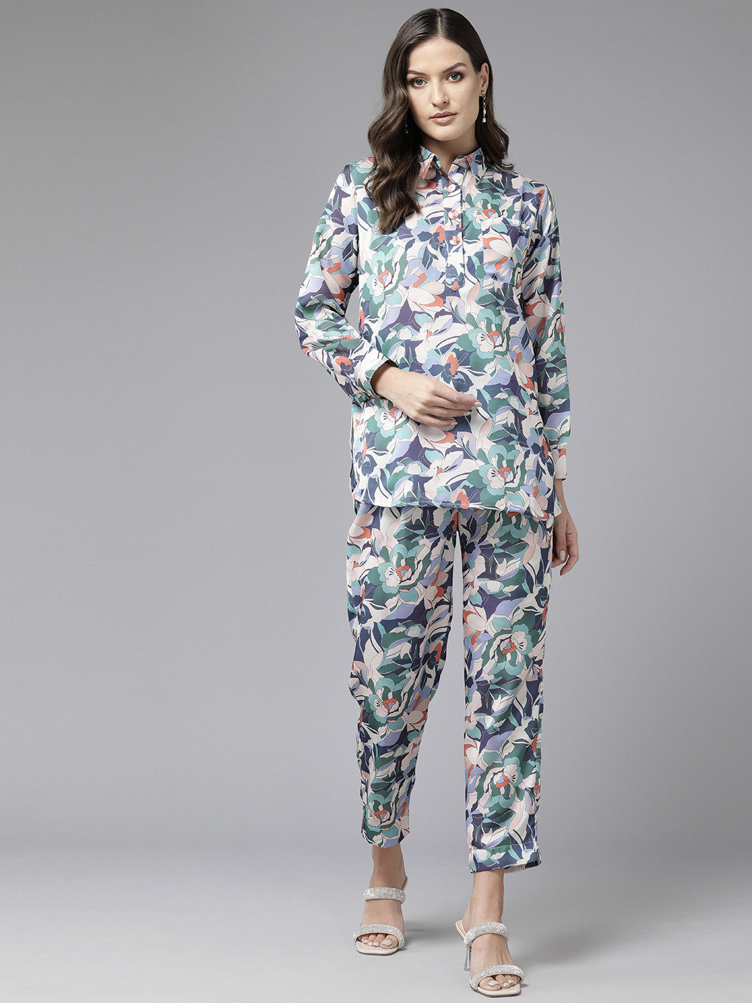 

Aarika Women Printed Pure Cotton Ethnic Tunic with Trousers, Beige