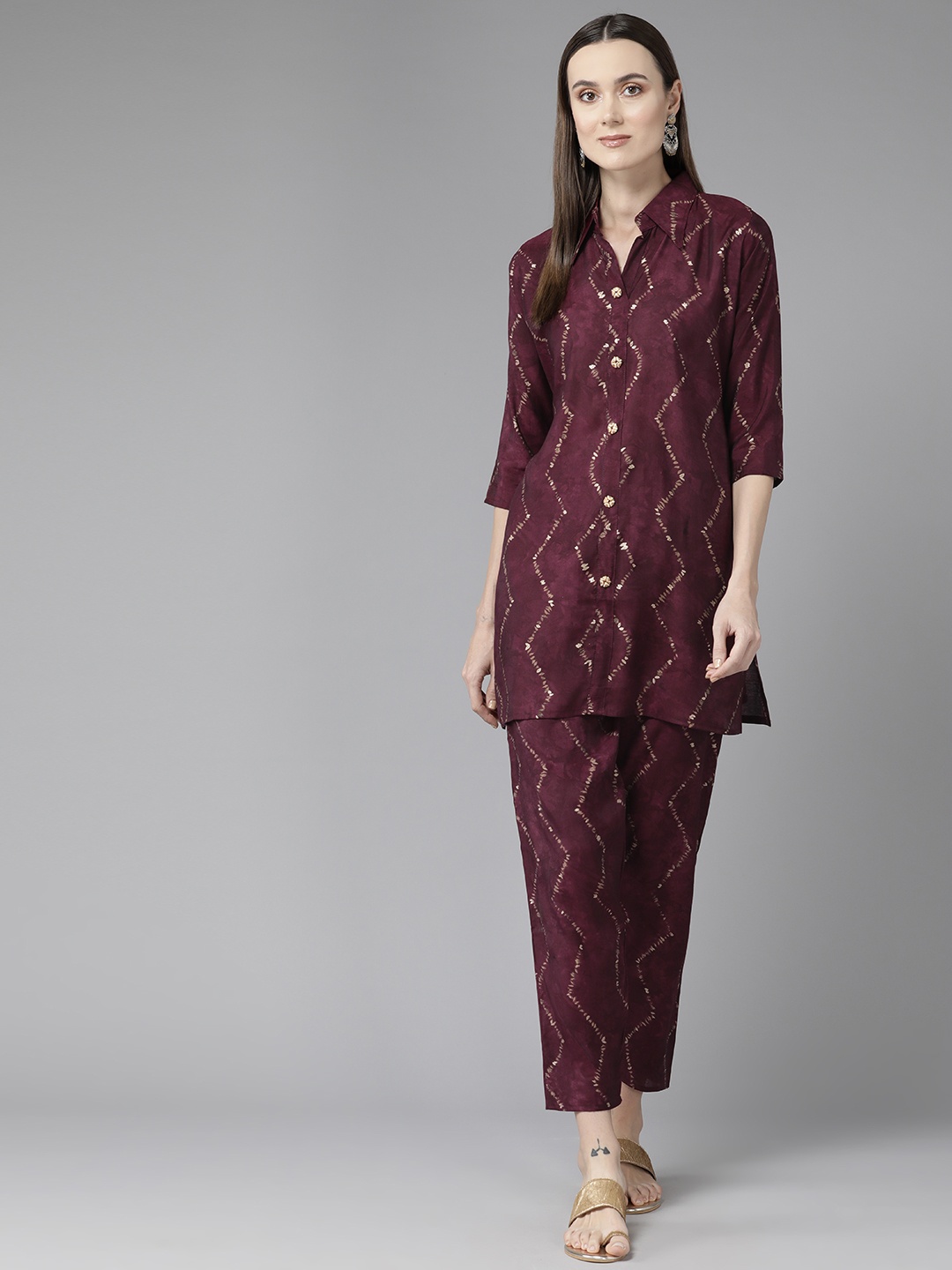 

Aarika Printed Regular Pure Cotton Kurti with Trousers, Burgundy